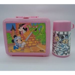 Mickey Mouse & Minnie Knights Thermos Pink Aladdin Vtg Lunch Box